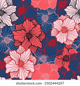 Romantic anemone blossom periodic sample. Organic floral composition. Anemone bloom with striped petals. Wallpaper print. Field flower rustic repeating design cover vector.