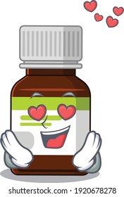 Romantic antibiotic bottle cartoon character has a falling in love eyes