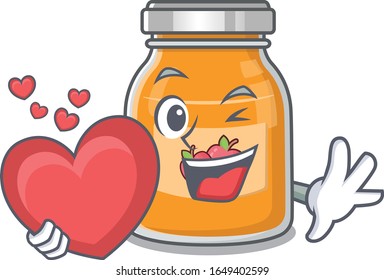 Romantic apple jam cartoon picture holding a heart
