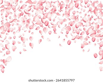 Romantic apricot tree blossom petals scattered on white groundwork vector illustration. Woman's day flower decor elements. Peaceful spring pink bloom petals festive Healing compassion.