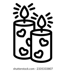 Romantic aroma candle line icon, valentine day concept, candles with heart sign on white background, candlelight in spa icon in outline style for mobile concept, web design. Vector graphics