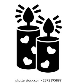 Romantic aroma candle solid icon, valentine day concept, candles with heart sign on white background, candlelight in spa icon in glyph style for mobile concept, web design. Vector graphics