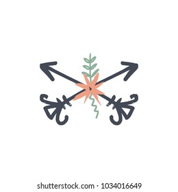 Romantic arrows logo, tribal art, arrows label, tattoo, sticker and other. 
Decor elements for scrapbooking, postcards, cards, posters, souvenirs. 
Vector, clip art and jpg. Isolated.