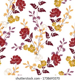 Romantic autumn blooming flowers and botanical plant seamless floral pattern vector EPS10 , Design for fashion,fabric,web,wallpaper,wrapping ,textile and all prints on white background