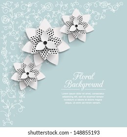 Romantic background with  3d paper flowers