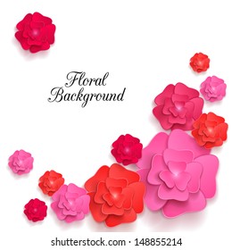 Romantic background with  3d paper flowers