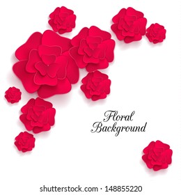 Romantic Background With 3d Red Paper Flowers And Place For Text