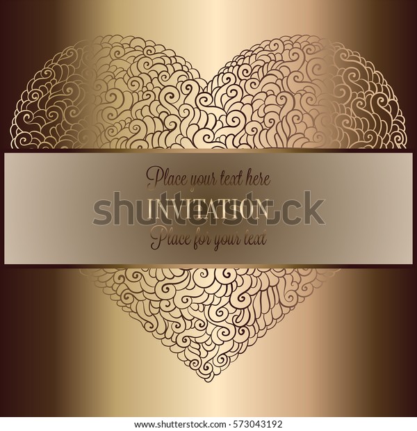 Romantic background with antique, luxury black
and metal silver vintage card, victorian banner, heart made of
doodle swirls wallpaper ornaments, invitation card, baroque style
booklet