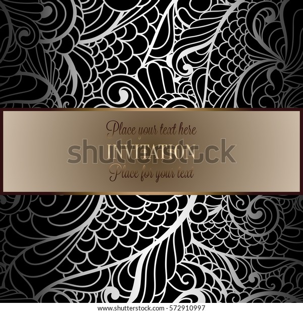 Romantic background with antique, luxury gray,\
black and metal silver vintage frame, victorian banner, intricate\
exquisite rococo wallpaper ornaments, invitation card, baroque\
style booklet,\
gothic.