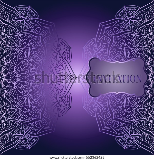 Romantic\
background with antique, luxury purple and lilac vintage frame,\
victorian banner, lacy mandala wallpaper ornaments, invitation\
card, baroque style booklet, fashion\
pattern