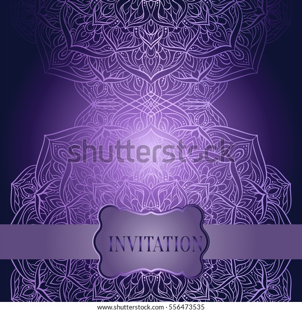 Romantic\
background with antique, luxury purple and lilac vintage frame,\
victorian banner, lacy mandala wallpaper ornaments, invitation\
card, baroque style booklet, fashion\
pattern.