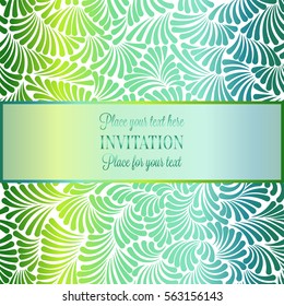 Romantic background with antique, luxury white and pastel bright green and yellow vintage card, victorian banner, made of doodle swirls wallpaper ornaments, invitation card, baroque style booklet 