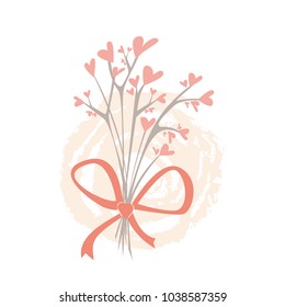 Romantic background with bouquet. All elements are separate. wedding bouquet. Tree from Heart separate on white background 