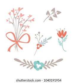 Romantic background with bouquet. All elements are separate. wedding bouquet.