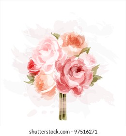 Romantic background with bouquet of peonies. All elements are separate. EPS10