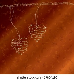 Romantic background with bright wire hearts