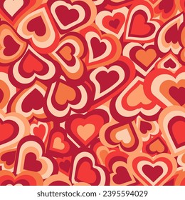 Romantic background with concentric hearts. Seamlessly repeating vector pattern for Valentine's day. Bright love colors. Curly background for fabric or romantic card.