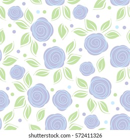Romantic background with cute roses on white. Cute vintage floral pattern. Vector illustration with painted flowers. Seamless  for textile