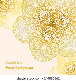 Romantic background delicate oriental watercolor with space for text. Decor design greeting cards, wedding invitations, marriage, bridal, birthday. Vector illustration. Circular pattern, mandala.