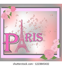Romantic background with Eiffel tower, illustration