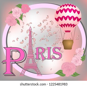 Romantic background with Eiffel tower, illustration
