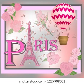 Romantic background with Eiffel tower, illustration