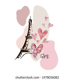 Romantic background with Eiffel tower, vector illustration