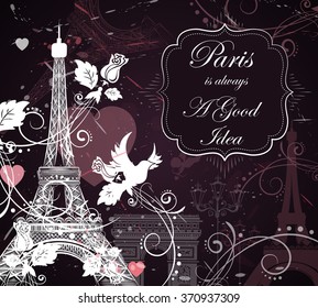 Romantic background with Eiffel tower, vector illustration