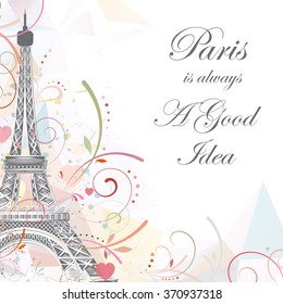 Romantic background with Eiffel tower, vector illustration