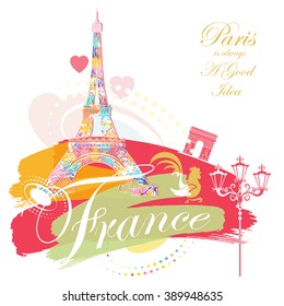 Romantic background with Eiffel tower, vector illustration