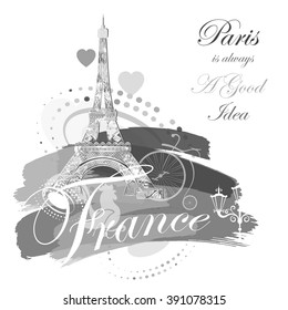 Romantic background with Eiffel tower, vector illustration