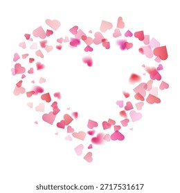 Fondo romántico con los corazones rosas y rojos que caen confeti en blanco, Ilustración vectorial