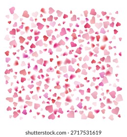Fondo romántico con los corazones rosas y rojos que caen confeti en blanco, Ilustración vectorial