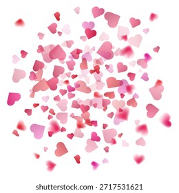 Fondo romántico con los corazones rosas y rojos que caen confeti en blanco, Ilustración vectorial