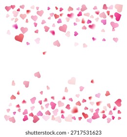 Fondo romántico con los corazones rosas y rojos que caen confeti en blanco, Ilustración vectorial