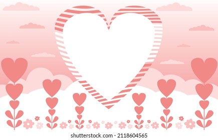 
Romantic background in a flat style in pink colors. Consists of plants in the form of hearts.
In the middle is a heart where there is free space for your text.