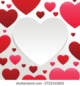 Fondo romántico con corazones rojos flotantes y un espacio central en forma de corazón para mensajes dulces.