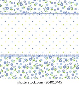 Romantic background with floral and polka dots patterns
