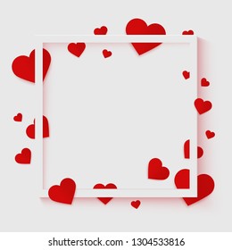 Romantic background, frame with red hearts, Valentine, Women's Day banner template, vector illustration