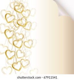 Romantic background with golden chains and hearts