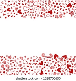 Romantic background with hand drawn doodle hearts. Valentines day vector backdrop, design template for wedding card, invitations, textile, banner, greeting, wrapping.