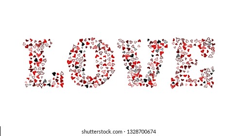 Romantic background with hand drawn doodle hearts. Valentines day vector backdrop, design template for wedding card, invitations, textile, banner, greeting, wrapping.