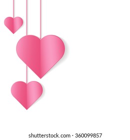 Romantic background with hanging hearts. Vector illustration.