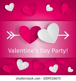 Romantic background Happy Valentine's Day Party with white and red hearts and arrows. For holiday decoration
