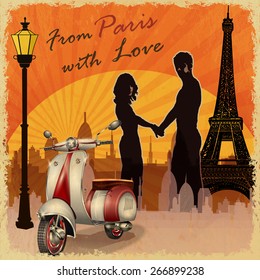  Romantic background. Happy young lovers  in  Paris.