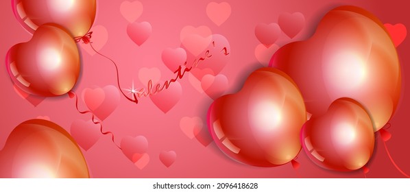 Romantic background with heart shaped balloons