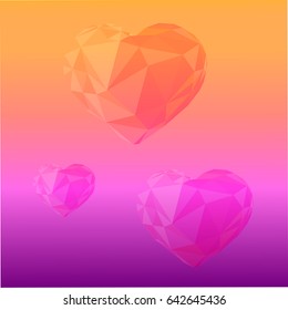 Romantic background. Hearts at colorful gradient. Vector illustration