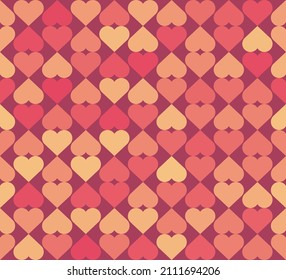 Romantic background with hearts. Seamless vector pattern. Correct geometric shapes of hearts, strict order in rows and columns. Delicate shades of pink. Romantic background for wrapper or covers.