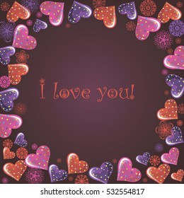 Romantic background with hearts. Vector paper illustration