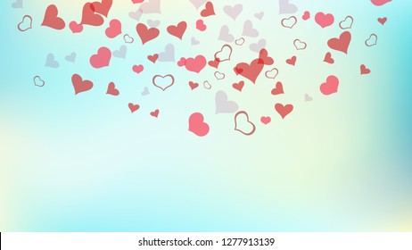Romantic background. The idea of wallpaper design, textiles, packaging, printing, holiday invitation for wedding. Red on Gradient fond Vector. Red hearts of confetti crumbled.